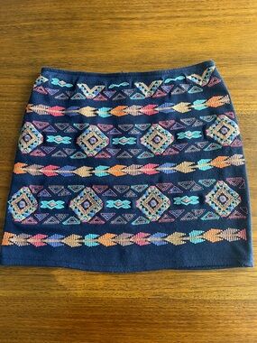 Quinn Navy Embroidered Geo-Pattern Mini Skirt